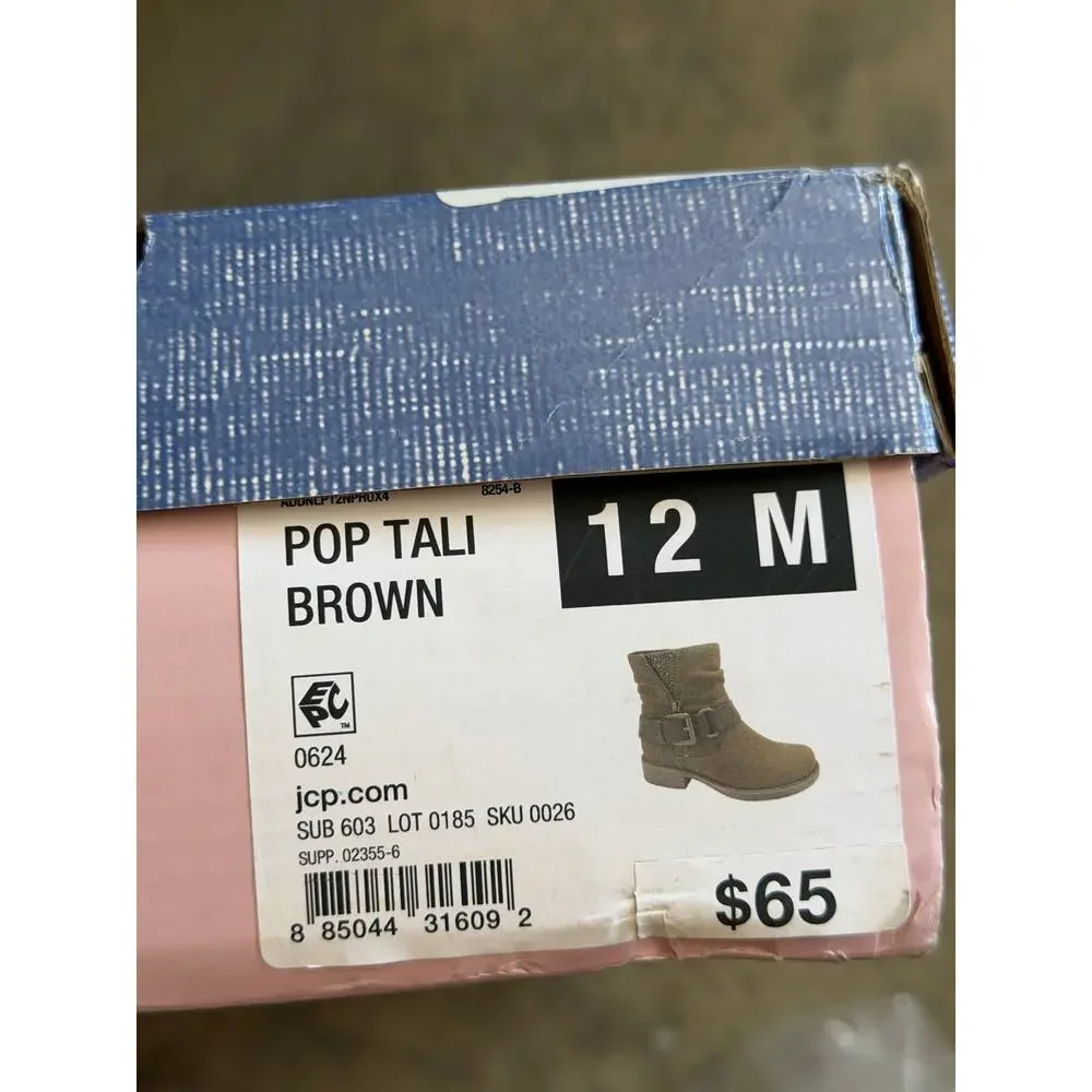 NEW! Pop Tali Brown Size 13M Girls Biker Ankle Boots / Motorcycle Vegan Bootie